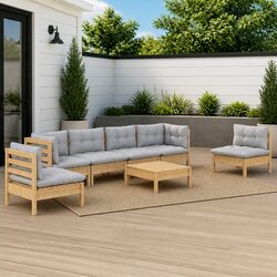Outdoor 7 Piece Garden Lounge Set with Grey Cushions