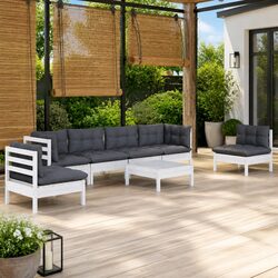 7 Piece Outdoor Lounge Set in White with Cushions