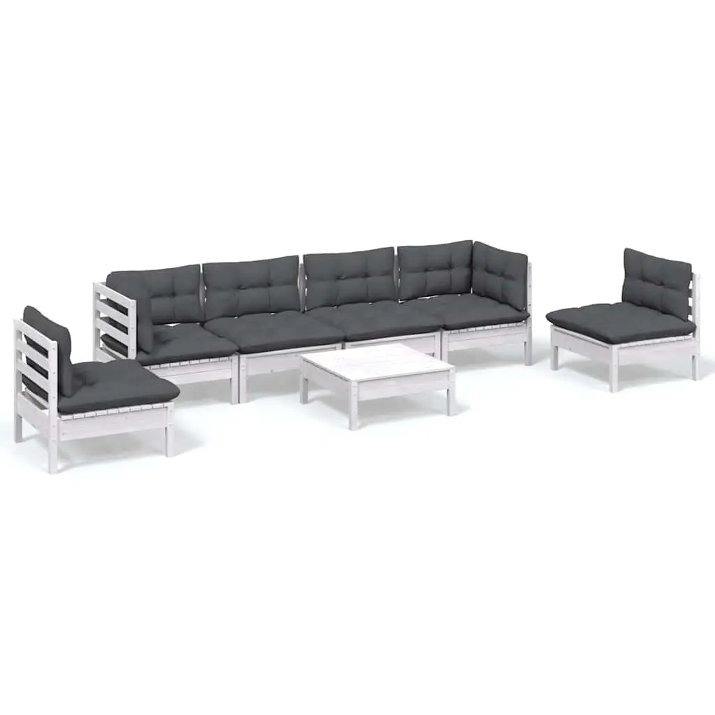 7 Piece Garden Lounge Set with Cushions Outdoor Patio Furniture White