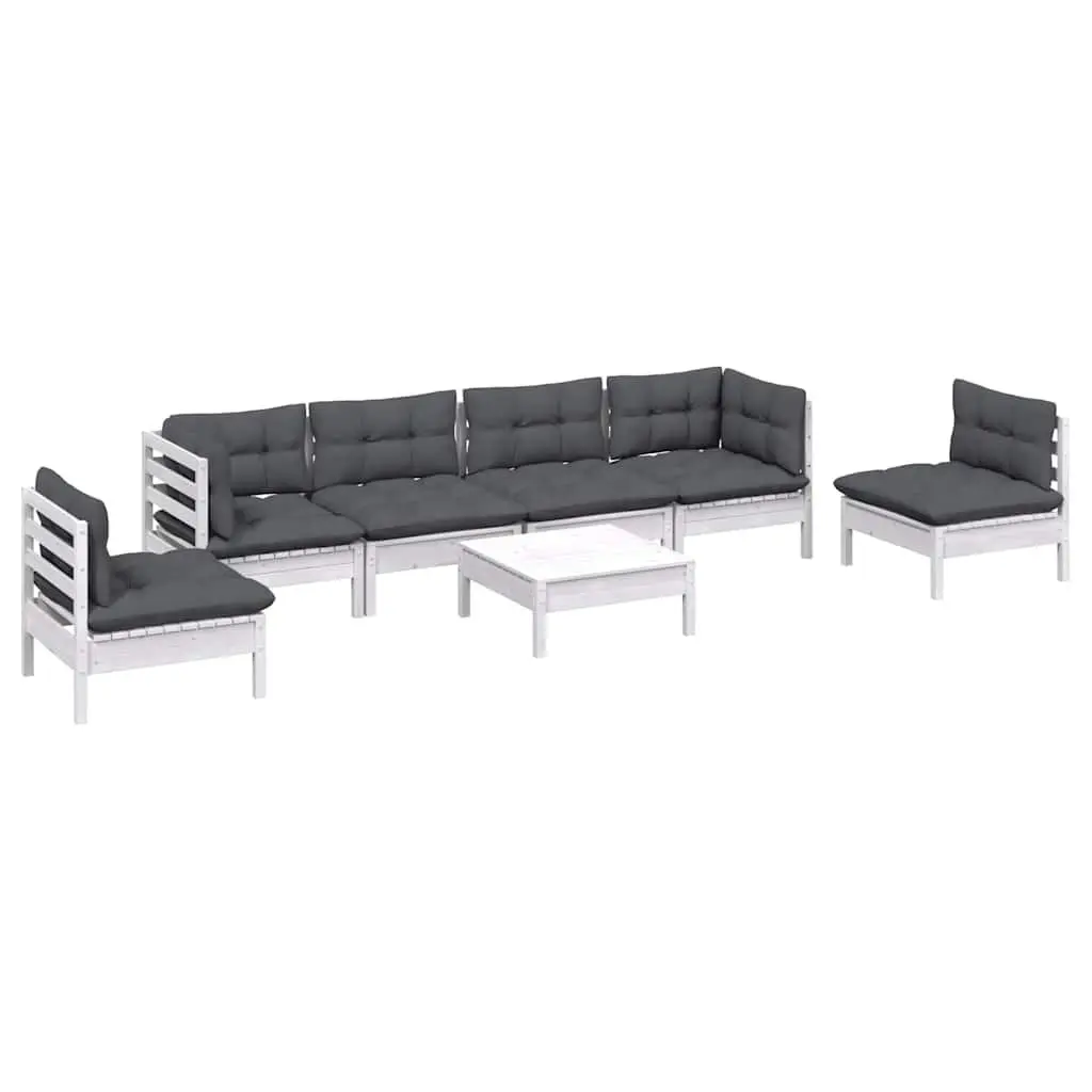 7 Piece Garden Lounge Set with Cushions Outdoor Patio Furniture White