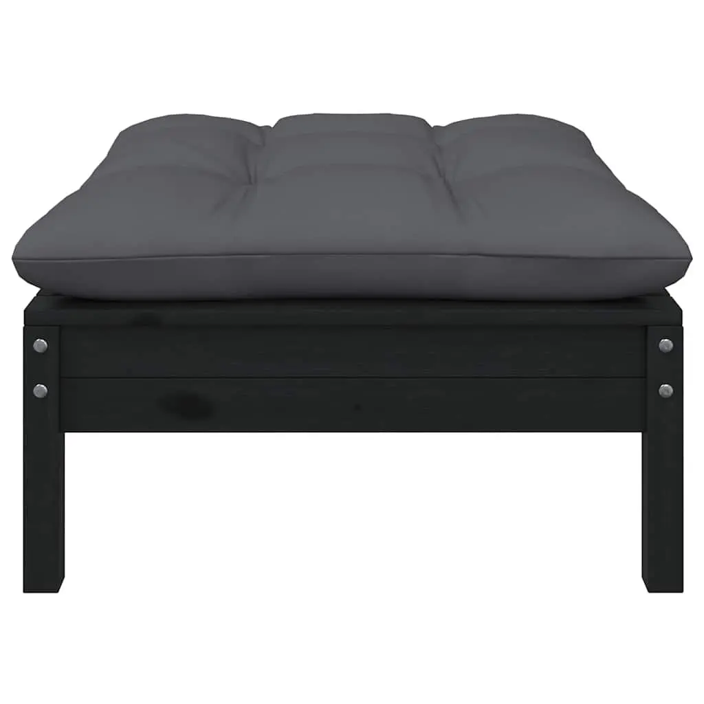 7 Piece Garden Lounge Set Solid Pinewood Outdoor Patio Furniture Black with Cushions