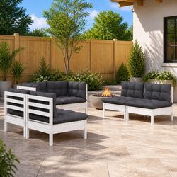 Modular Garden Lounge Set - 6 Piece White Pinewood