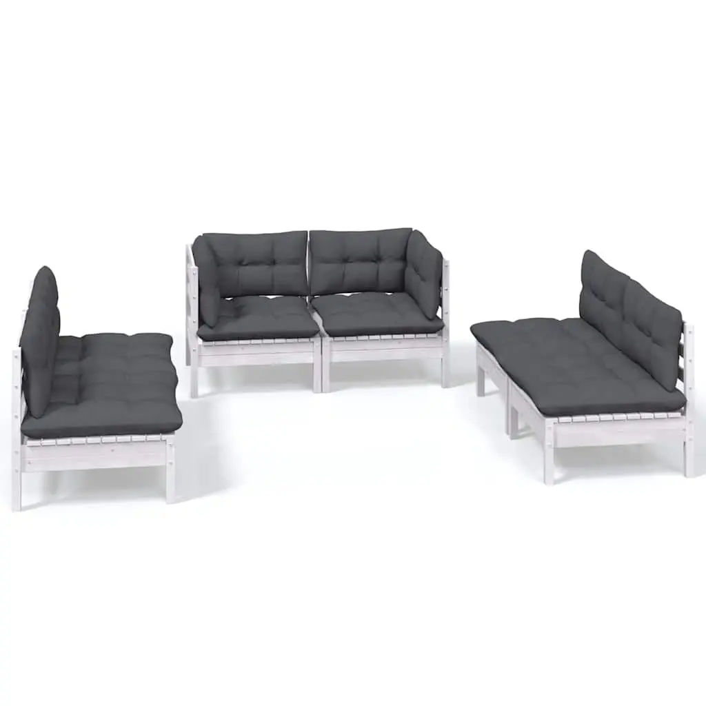 Garden Lounge Set 6 Piece Patio Furniture White Cushions Solid Pinewood Modular
