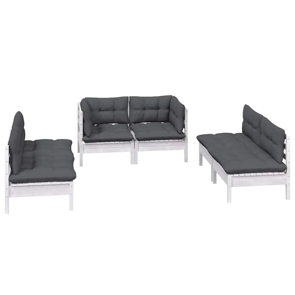 Garden Lounge Set 6 Piece Patio Furniture White Cushions Solid Pinewood Modular