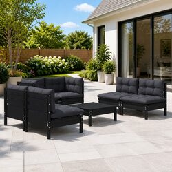 Black 7-Piece Garden Lounge Set with Cushions