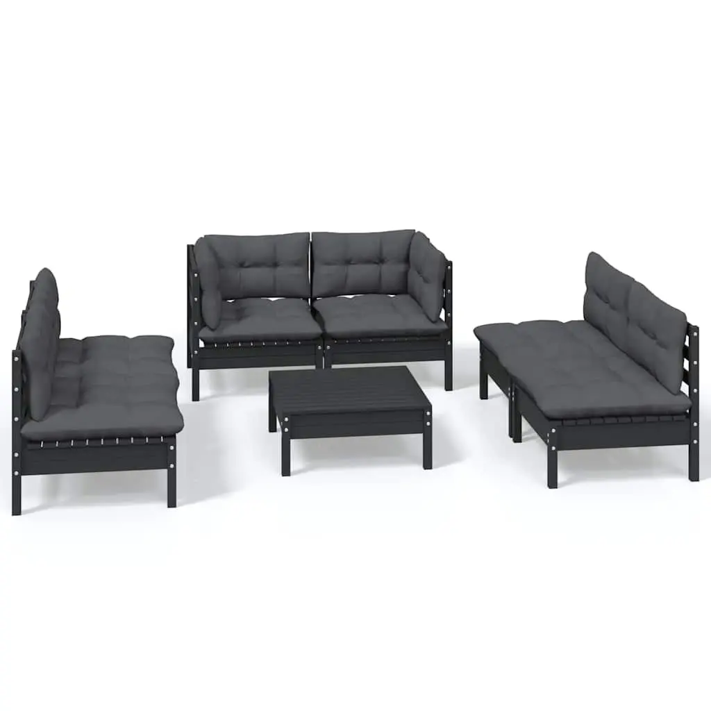 Garden Lounge Set Solid Pinewood 7 Piece Outdoor Furniture Patio Sofa with Cushions Black
