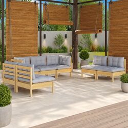 7-Piece Garden Lounge Set with Grey Cushions