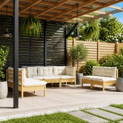Solid Pinewood 7 Piece Outdoor Garden Lounge Set with Cream Cushions