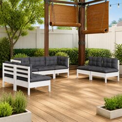 Durable 7 Piece Garden Lounge Set in White Pinewood