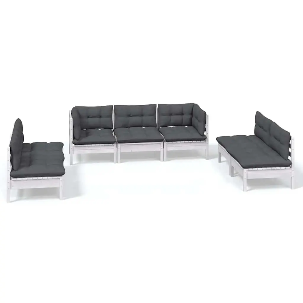 Garden Lounge Set Solid Pinewood 7 Piece Outdoor Furniture White