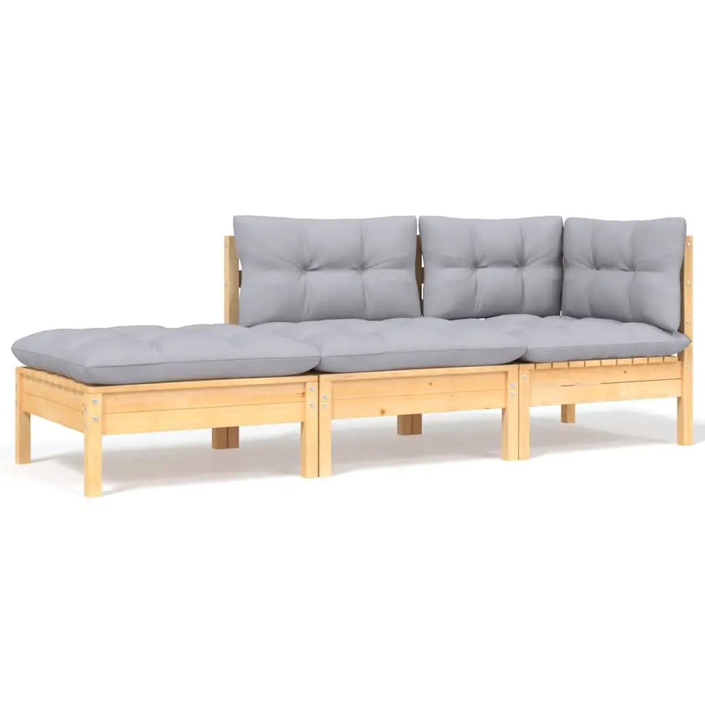 Garden Lounge Set Solid Pinewood 8 Piece Outdoor Patio Furniture Grey Cushions