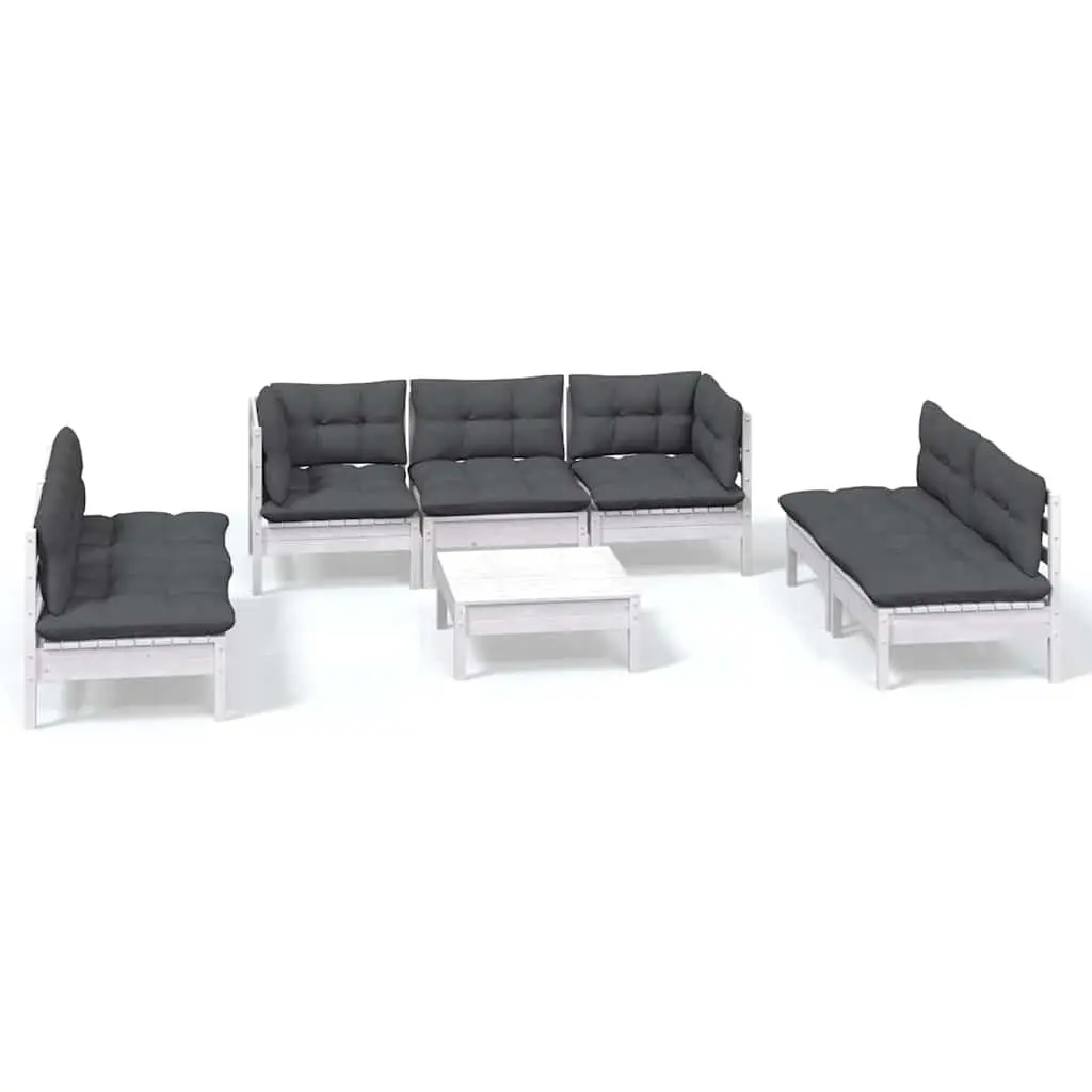 Garden Lounge Set Solid Pinewood 8 Piece Modular White