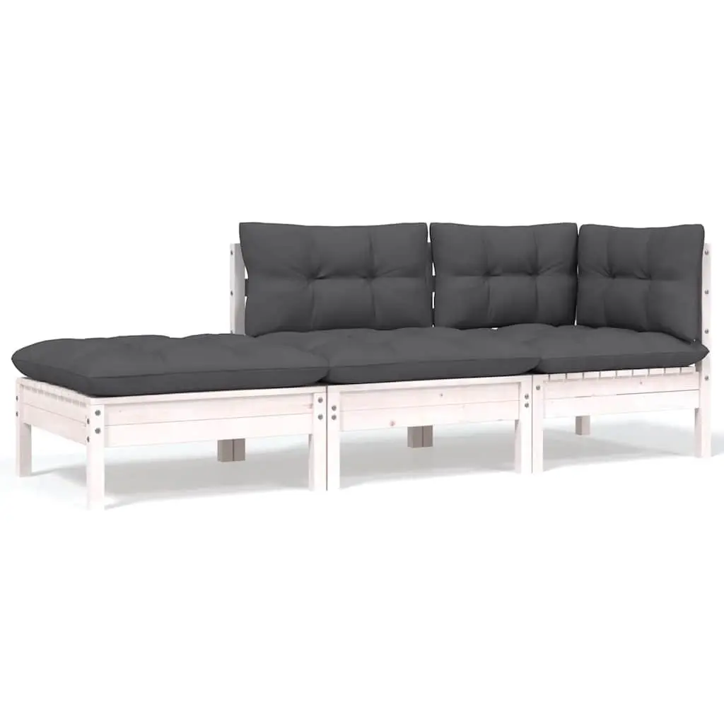 Garden Lounge Set Solid Pinewood 8 Piece Modular White