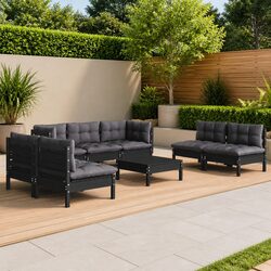 Sturdy 8-Piece Solid Pinewood Garden Lounge Set with Cushions