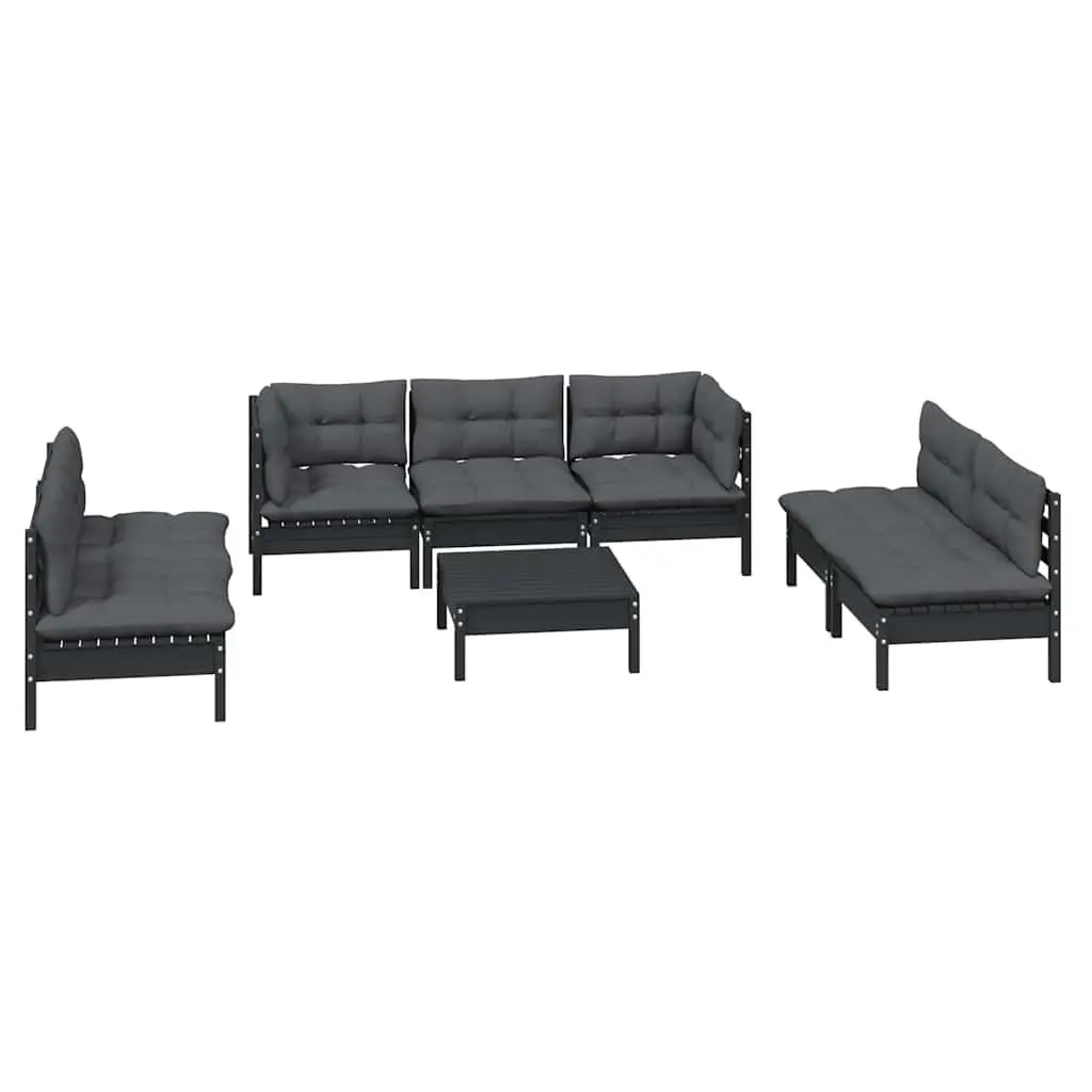 8-Piece Solid Pinewood Garden Lounge Set with Cushions