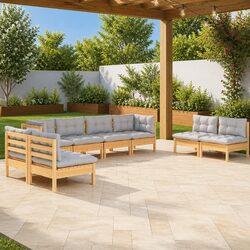 Sturdy 8-Piece Solid Pinewood Garden Lounge Set