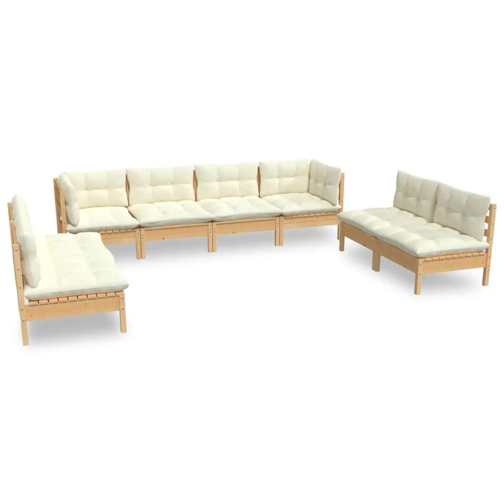 Garden Lounge Set Solid Pinewood 8 Piece Outdoor Patio Furniture Cream