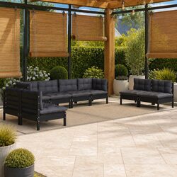 Black Pinewood 8 Piece Modular Garden Lounge Set with Cushions