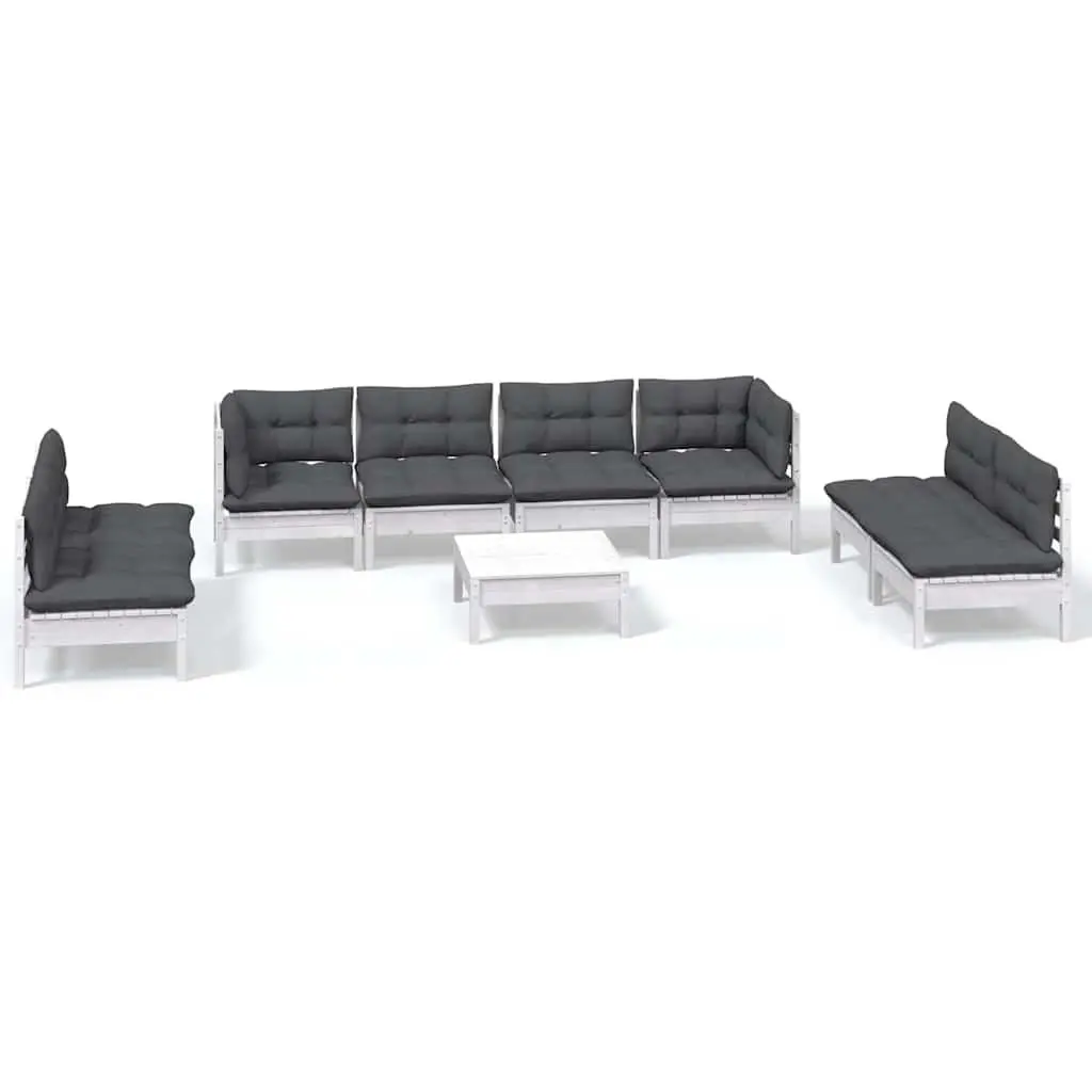 Garden Lounge Set Solid Pinewood 9 Piece Outdoor Patio Furniture with Cushions White