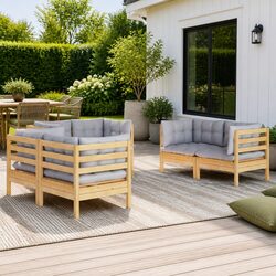 Sturdy 6 Piece Modular Garden Lounge Set with Grey Cushions