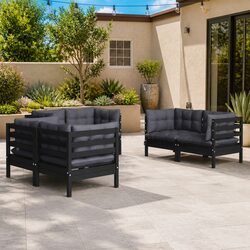 Sturdy 6 Piece Garden Lounge Set with Cushions in Black