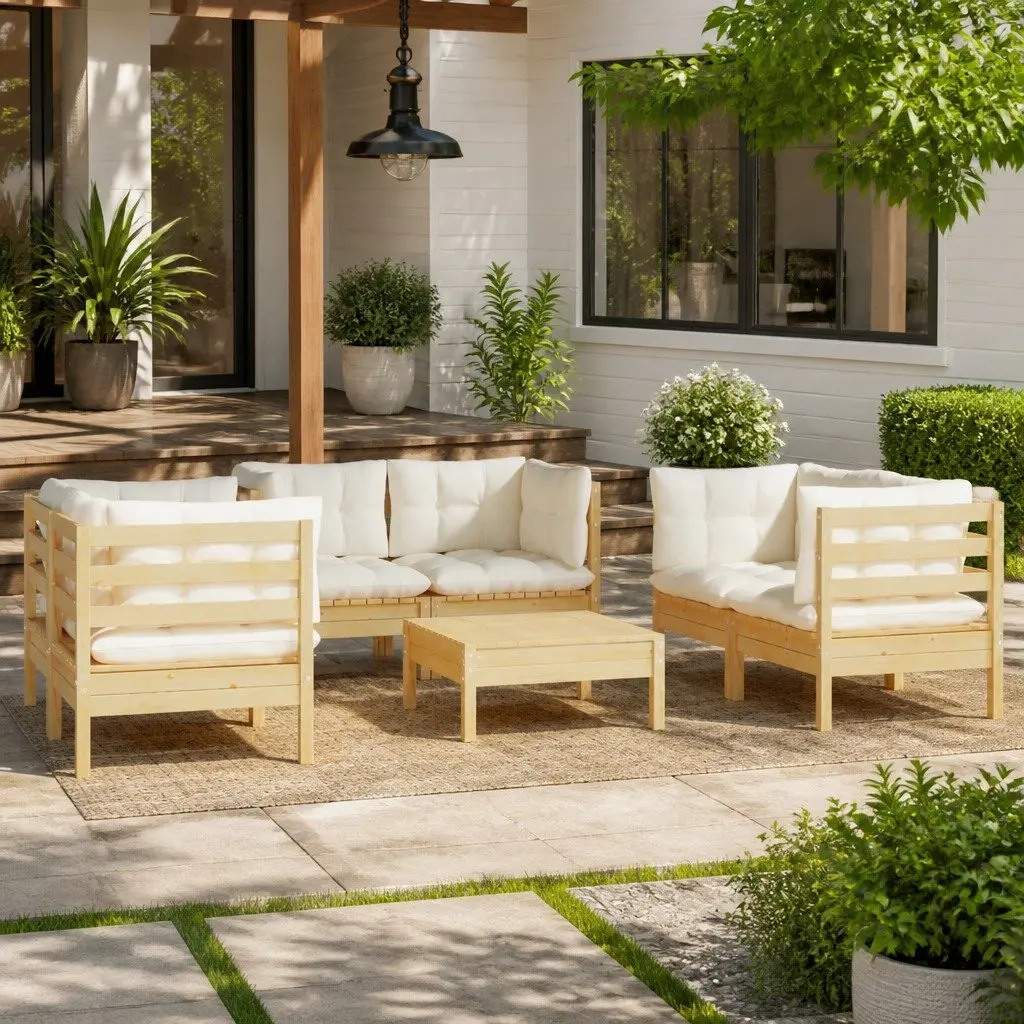 Garden Lounge Set Solid Pinewood 7 Piece Modular Cream