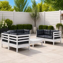 Solid Pinewood 7-Piece Garden Lounge Set with Cushions