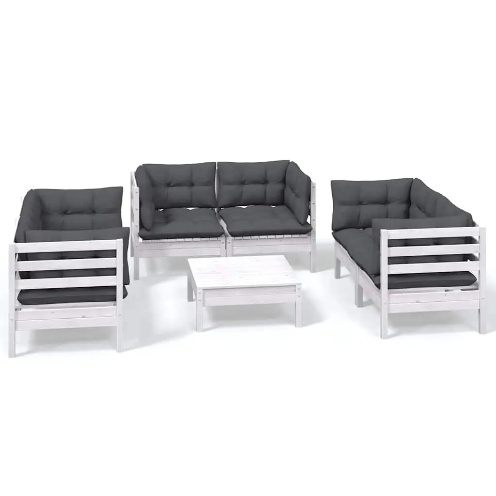 Solid Pinewood 7-Piece Garden Lounge Set with Cushions