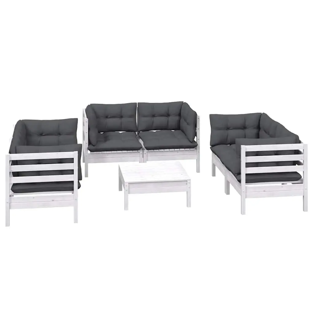 Solid Pinewood 7-Piece Garden Lounge Set with Cushions