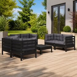 Solid Pinewood 7 Piece Garden Lounge Set with Cushions
