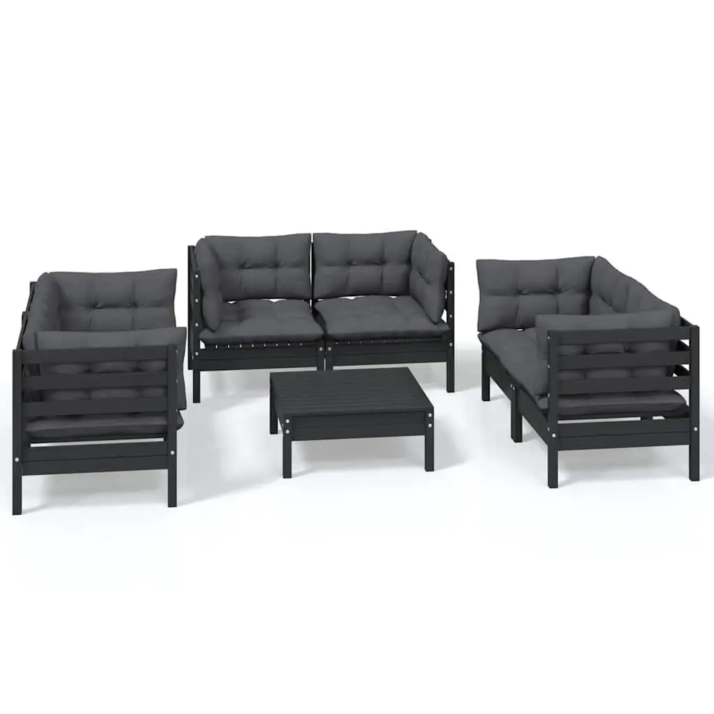 Solid Pinewood 7 Piece Garden Lounge Set with Cushions