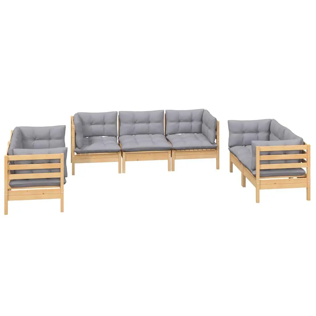 Modular 7 Piece Garden Lounge Set with Grey Cushions
