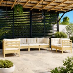 7 Piece Modular Garden Lounge Set with Cream Cushions