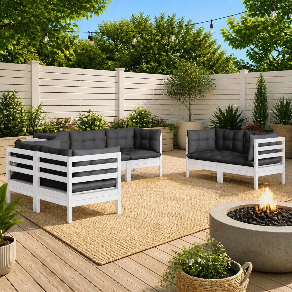 Solid Pinewood 7 Piece Garden Lounge Set for Outdoors