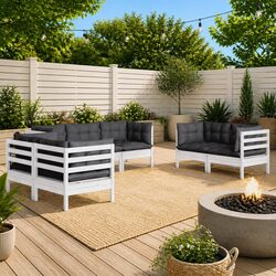 Solid Pinewood 7 Piece Garden Lounge Set for Outdoors