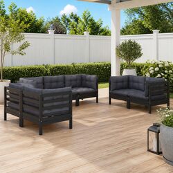 Sturdy 7 Piece Black Garden Lounge Set with Cushions