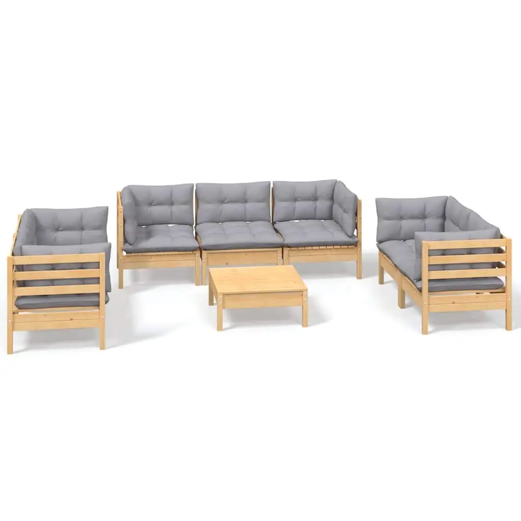 8 Piece Modular Garden Lounge Set with Grey Cushions