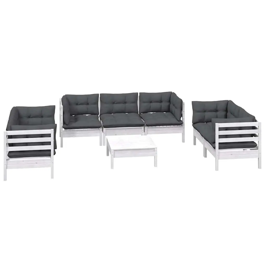 Garden Lounge Set Solid Pinewood 8 Piece Outdoor Patio Furniture White