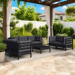 8 Piece Modular Pinewood Garden Lounge Set with Cushions