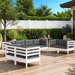 8 Piece Outdoor Garden Lounge Set with Cushions in White