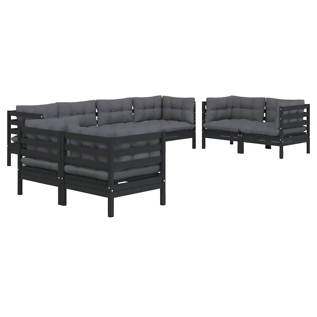 8 Piece Black Outdoor Garden Lounge Set with Cushions