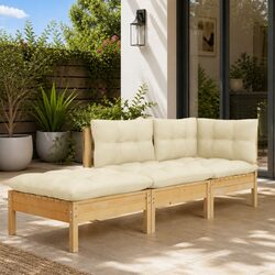 Premium 3 Piece Garden Lounge Set with Cream Cushions