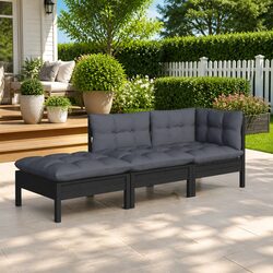 Solid Pinewood 3-Piece Garden Lounge Set with Cushions