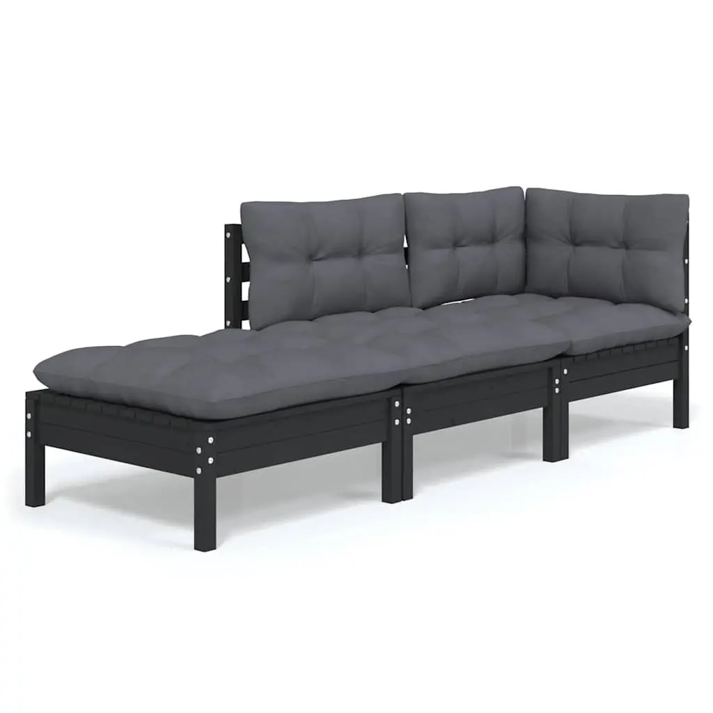 Solid Pinewood 3-Piece Garden Lounge Set with Cushions