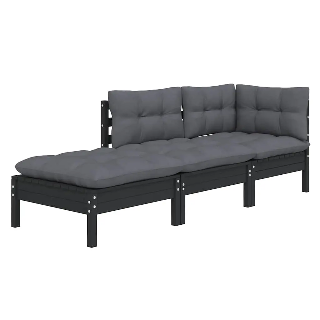 Solid Pinewood 3-Piece Garden Lounge Set with Cushions