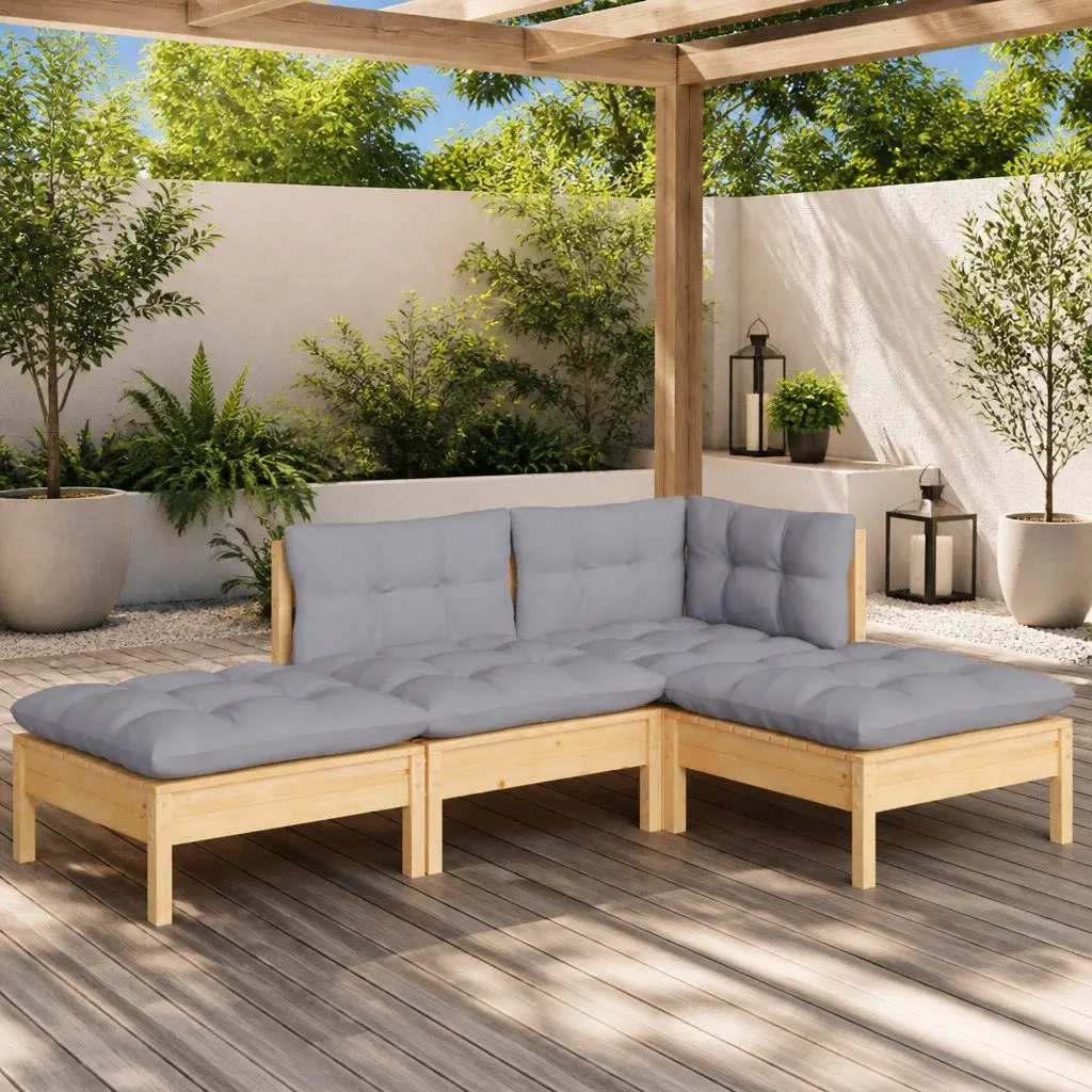 4 Piece Garden Lounge Set with Grey Cushions