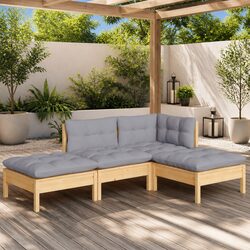 Sturdy 4 Piece Garden Lounge Set with Grey Cushions