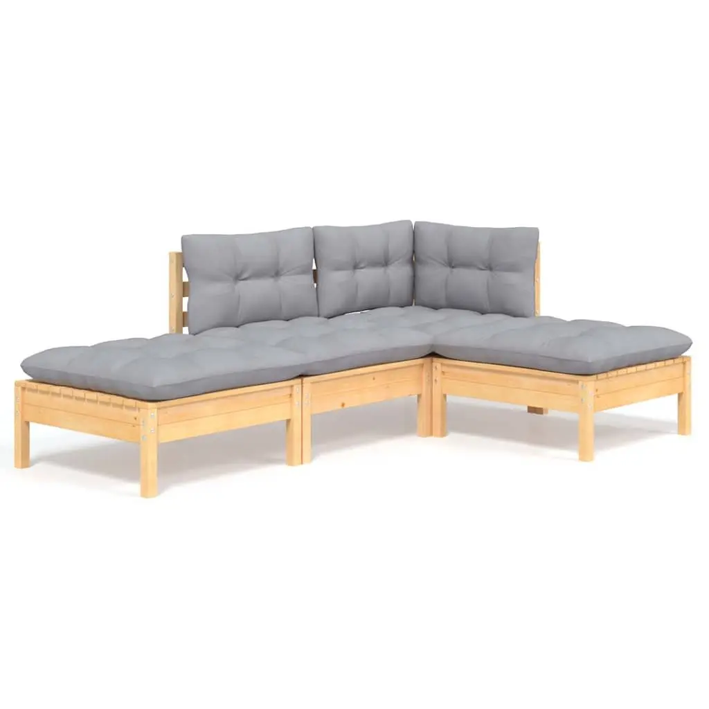 4 Piece Garden Lounge Set with Grey Cushions