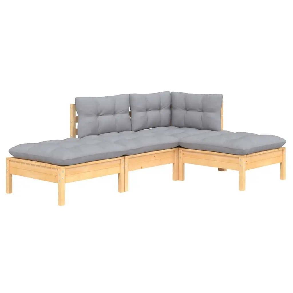 4 Piece Garden Lounge Set with Grey Cushions