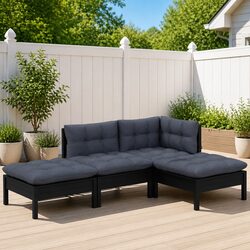 Durable 4 Piece Pinewood Garden Lounge Set with Cushions
